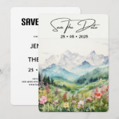 Eenvoudige bloemenberg horizontaal save the date (Voorkant / Achterkant)