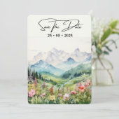 Eenvoudige bloemenberg horizontaal save the date (Staand voorkant)