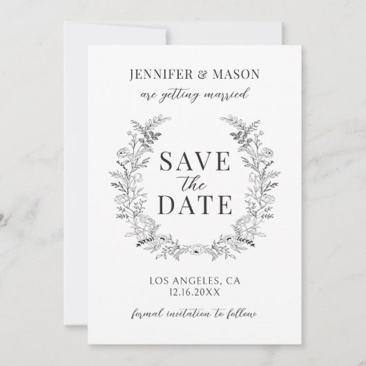 Eenvoudige bloemenboho Save the Date fotouitnodigi Kaart (Voorkant)