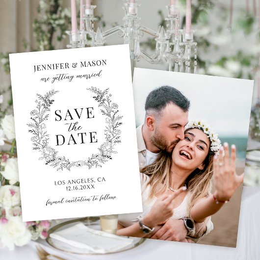 Eenvoudige bloemenboho Save the Date fotouitnodigi Kaart