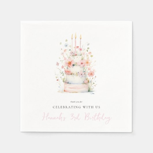 Eenvoudige Bloemencake verjaardagsfeestje Servet (Voorkant)