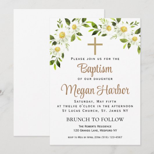 Eenvoudige bloemendoop uitnodiging (Voorkant / Achterkant)