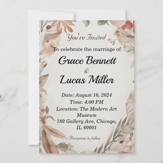 Eenvoudige bloemengeschilderde zachte bruiloft uit kaart (Voorkant)