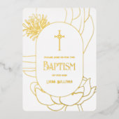 Eenvoudige bloemengoud wit doop Folie uitnodiging (Voorkant)