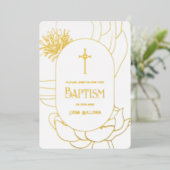 Eenvoudige bloemengoud wit doop Folie uitnodiging (Staand Voorkant)