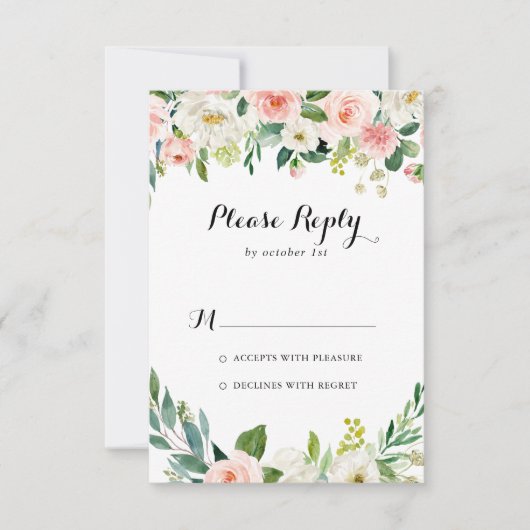 Eenvoudige bloemengroene bladkalligrafie RSVP (Voorkant)