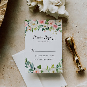 Eenvoudige bloemengroene bladkalligrafie RSVP Kaartje