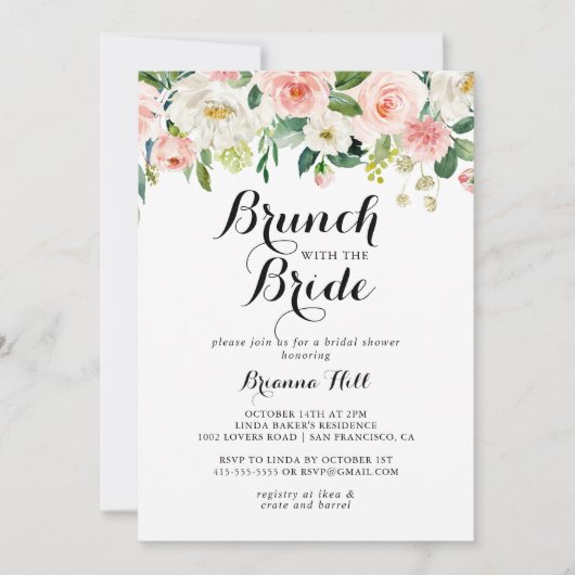 Eenvoudige bloemengroene brunch met de bruidsdouch kaart (Voorkant)