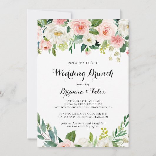 Eenvoudige bloemengroene kalligrafie bruiloft brun kaart (Voorkant)