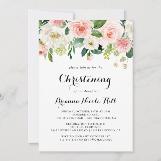 Eenvoudige bloemengroene kalligrafie doopsel kaart (Voorkant)