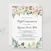 Eenvoudige bloemengroene kalligrafie eerste commun kaart (Voorkant)