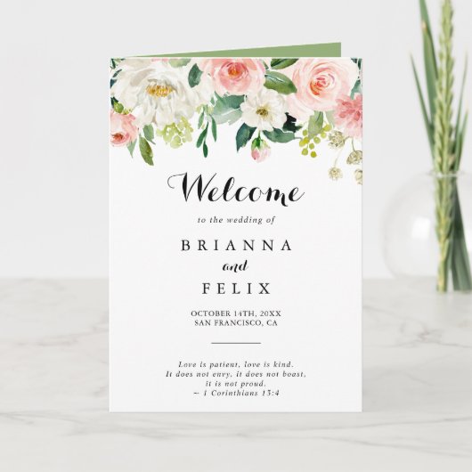 Eenvoudige bloemengroene kalligrafie gevouwen brui programma (Voorkant)