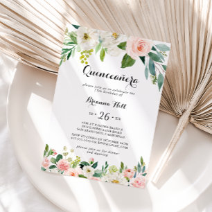 Eenvoudige bloemengroene kalligrafie Quinceañera Kaart