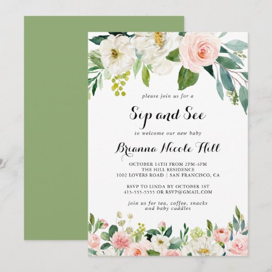 Eenvoudige bloemengroene kalligrafie Snip en zie Kaart (Voorkant / Achterkant)