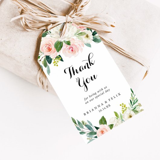 Eenvoudige bloemengroene loof bruiloft dank u cadeaulabel