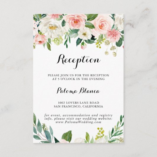 Eenvoudige bloemengroene loof bruiloft receptie informatiekaartje (Voorkant)