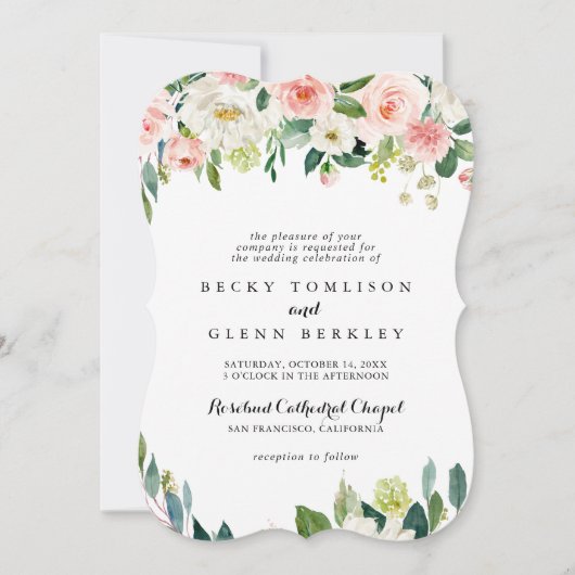 Eenvoudige bloemengroene loof traditionele bruilof kaart (Voorkant)