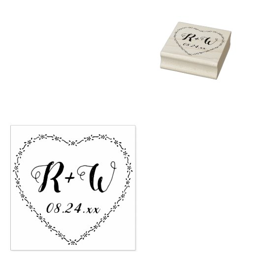 Eenvoudige bloemenhart krans rustieke bruiloft mon rubberstempel (Gestempeld)