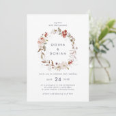 Eenvoudige bloemenkrans bruiloft kaart (Staand voorkant)