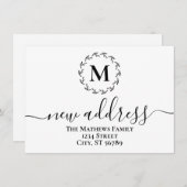 Eenvoudige bloemenkrans monogram nieuw adres aankondiging (Voorkant / Achterkant)