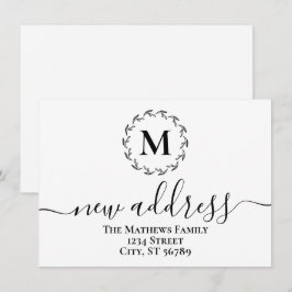 Eenvoudige bloemenkrans monogram nieuw adres aankondiging