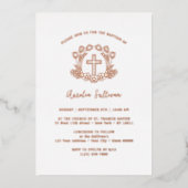 Eenvoudige bloemenkruis doop Folie Folie Uitnodiging (Voorkant)