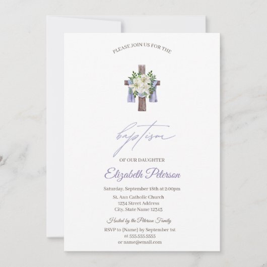 Eenvoudige bloemenkruis doop kaart (Voorkant)