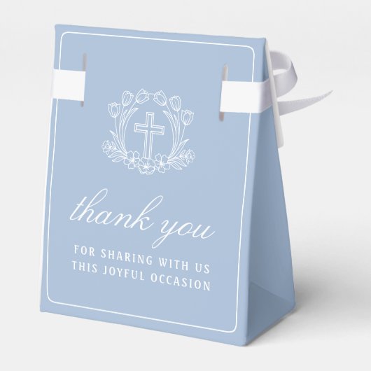 Eenvoudige bloemenkruis lichtblauw doopsel kleine  bedankdoosjes (Achterkant)