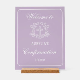 Eenvoudige Bloemenkruis op Lila Bevestiging Welkom Acryl Bord