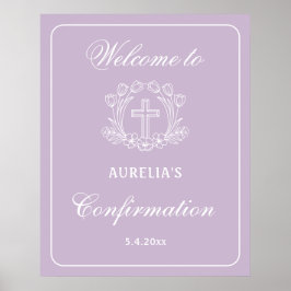 Eenvoudige Bloemenkruis op Lila Bevestiging Welkom Poster