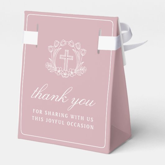 Eenvoudige bloemenkruis op roze doop kleine tent bedankdoosjes (Achterkant)