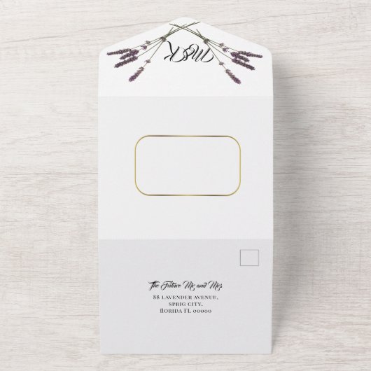 Eenvoudige bloemenlavendel lente RSVP bruiloft All In One Uitnodiging (Buitenkant)