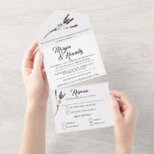 Eenvoudige bloemenlavendel lente RSVP bruiloft All In One Uitnodiging (Afscheurbaar)