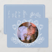 Eenvoudige bloemenlicht blauwe doop bedankje kaart (Voorkant / Achterkant)