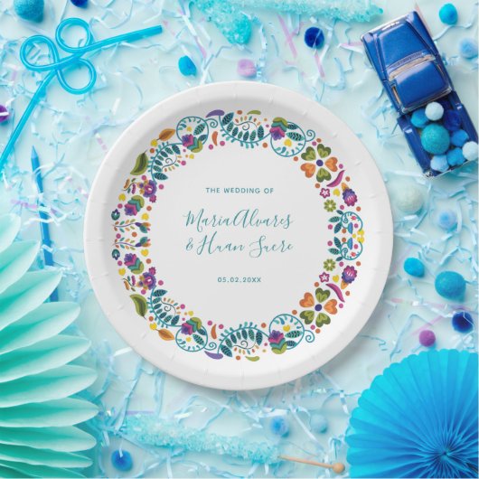 Eenvoudige bloemenmexicaanse bruiloft gepersonalis papieren bordje (Feest)