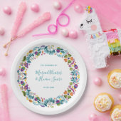 Eenvoudige bloemenmexicaanse bruiloft gepersonalis papieren bordje (Feest)