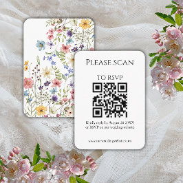 Eenvoudige bloemenmoderne QR-code & RSVP-bruiloft Informatiekaartje