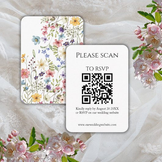 Eenvoudige bloemenmoderne QR-code & RSVP-bruiloft Informatiekaartje