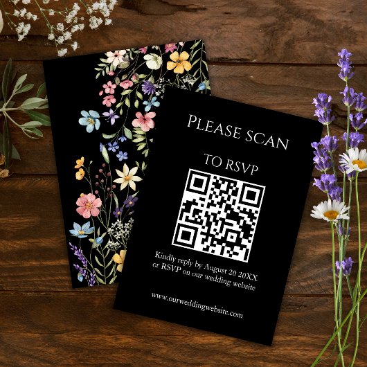 Eenvoudige bloemenmoderne QR-code & RSVP-bruiloft RSVP Kaartje