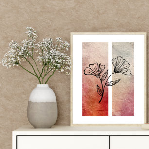 Eenvoudige bloemenomtrek Levendige kleurenachtergr Poster