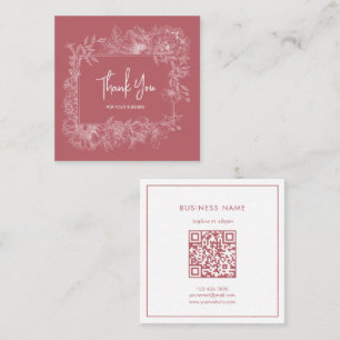 Eenvoudige Bloemenrand Stoffig Roze QR-code Bedank Vierkante Visitekaartje