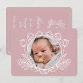 Eenvoudige bloemenroze doop bedankje kaart (Voorkant / Achterkant)