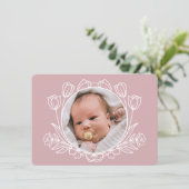 Eenvoudige bloemenroze doop bedankje kaart (Staand voorkant)