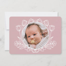 Eenvoudige bloemenroze doop bedankje kaart