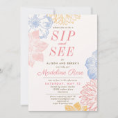 Eenvoudige bloemenroze meisje sip en zie Baby show Kaart (Voorkant)