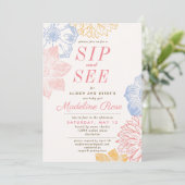 Eenvoudige bloemenroze meisje sip en zie Baby show Kaart (Staand voorkant)