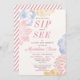 Eenvoudige bloemenroze meisje sip en zie Baby show Kaart