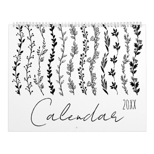 Eenvoudige bloementakken handschrift Kalender (Hoes)