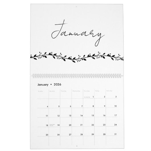 Eenvoudige bloementakken handschrift Kalender (Jan 2026)