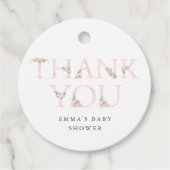 Eenvoudige bloementypografie Baby shower dank u Bedankjes Labels (Voorkant)